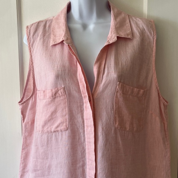 Saks 100% Linen Top Long Sleeveless Womens XL Pink Lightweight Coastal Beachy - Picture 6 of 16